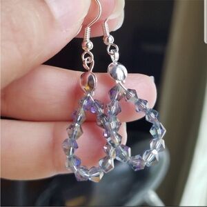Swarovski Elements Silver Aurora Borealis Small Teardrop Earrings Handmade NWT